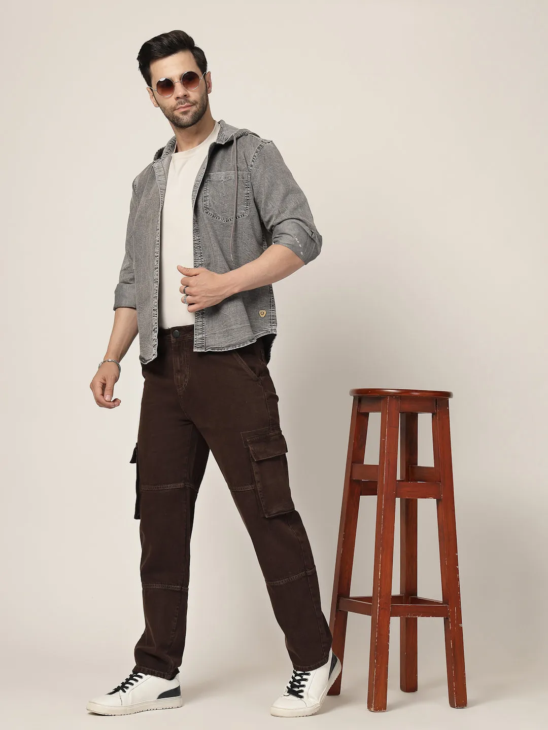 Style Quotient Men Brown Relaxed Fit Mid Rise Cargos