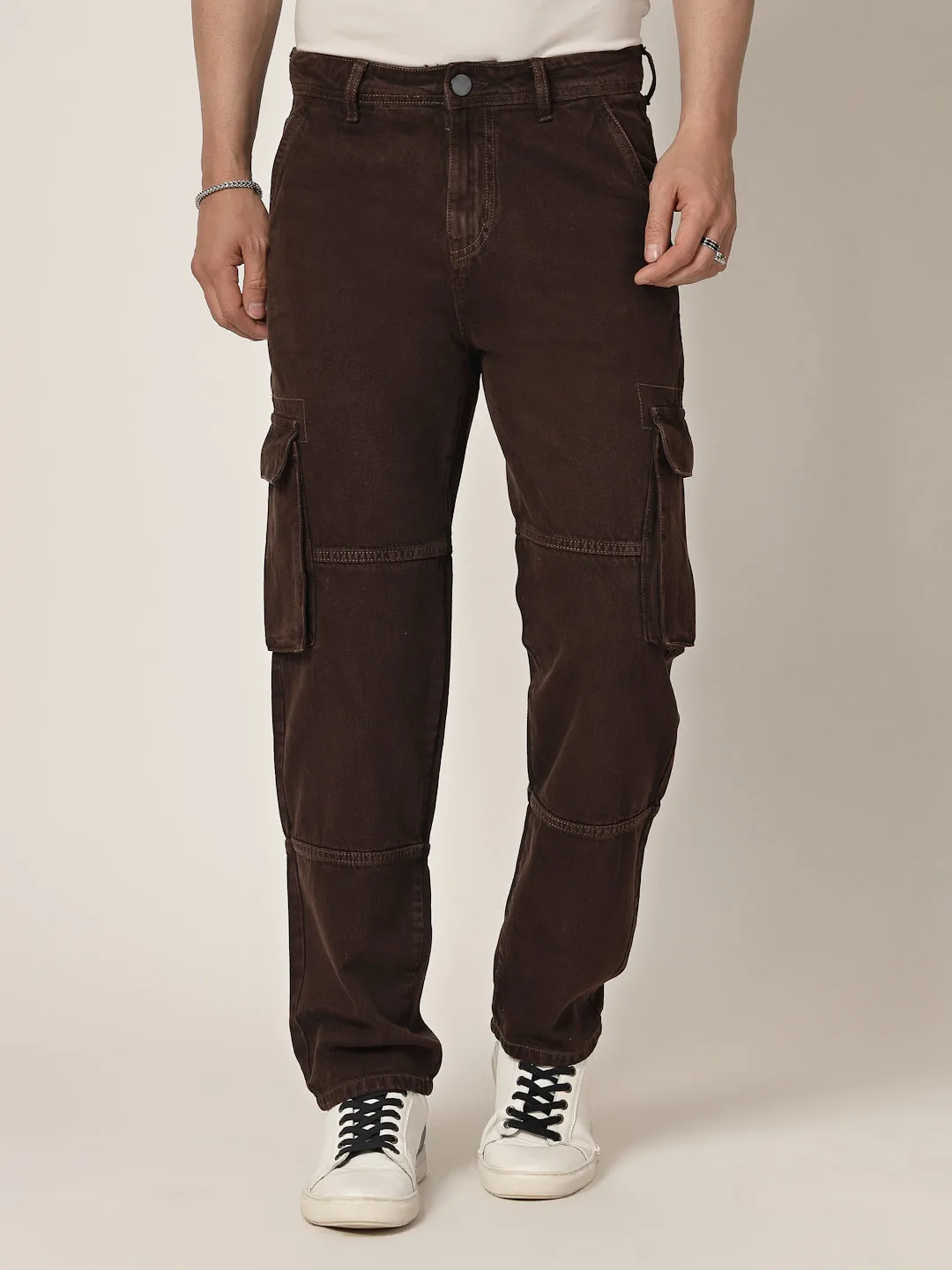 Style Quotient Men Brown Relaxed Fit Mid Rise Cargos