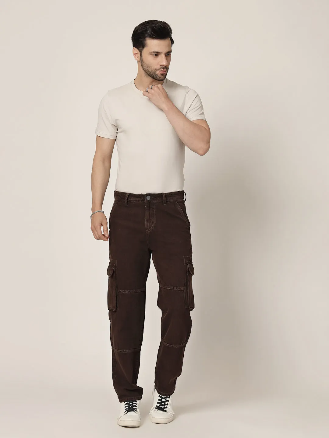Style Quotient Men Brown Relaxed Fit Mid Rise Cargos