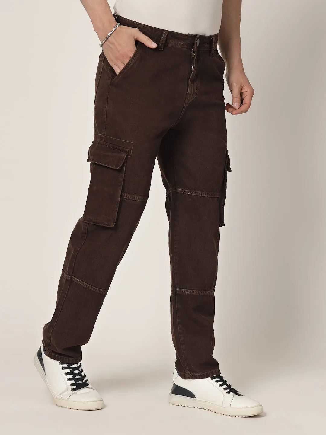 Style Quotient Men Brown Relaxed Fit Mid Rise Cargos