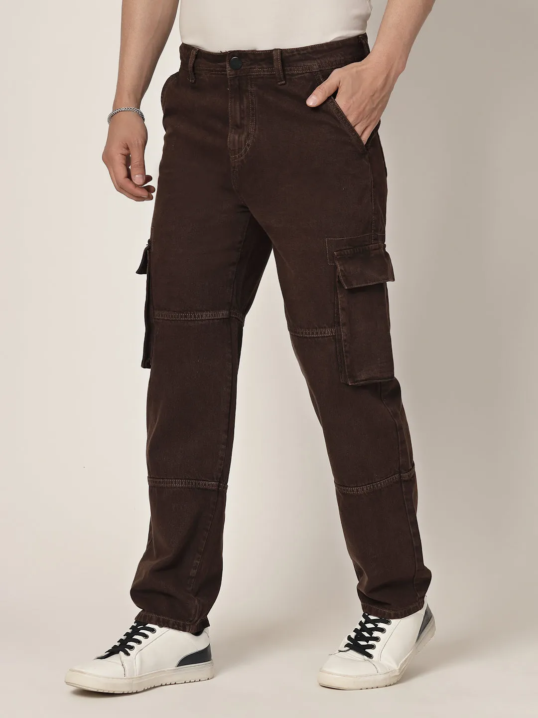 Style Quotient Men Brown Relaxed Fit Mid Rise Cargos