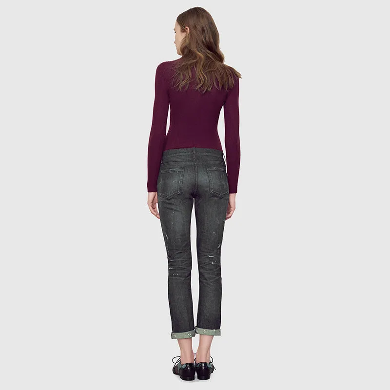 sz 42 NEW $895 GUCCI RUNWAY Black STONE WASHED Stretch DISTRESSED Cropped JEANS