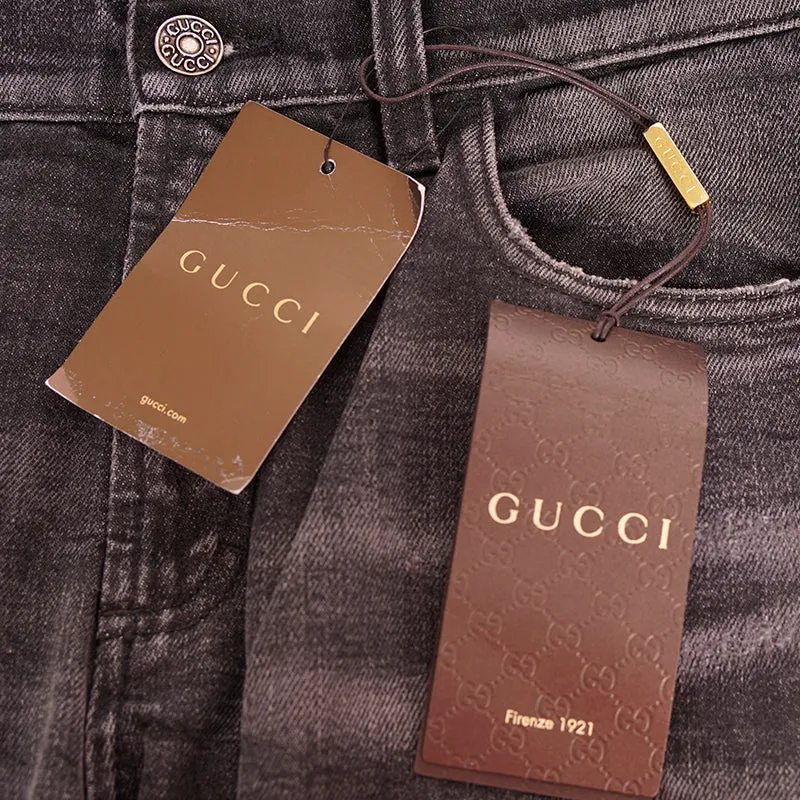 sz 42 NEW $895 GUCCI RUNWAY Black STONE WASHED Stretch DISTRESSED Cropped JEANS