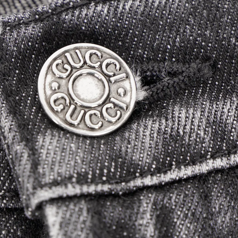sz 42 NEW $895 GUCCI RUNWAY Black STONE WASHED Stretch DISTRESSED Cropped JEANS