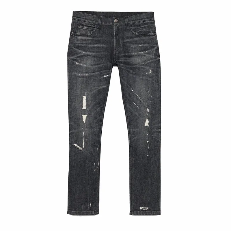 sz 42 NEW $895 GUCCI RUNWAY Black STONE WASHED Stretch DISTRESSED Cropped JEANS
