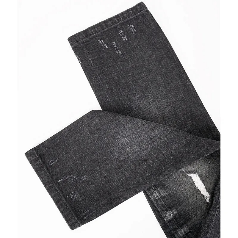 sz 42 NEW $895 GUCCI RUNWAY Black STONE WASHED Stretch DISTRESSED Cropped JEANS