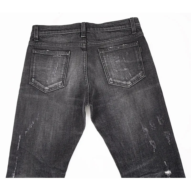 sz 42 NEW $895 GUCCI RUNWAY Black STONE WASHED Stretch DISTRESSED Cropped JEANS