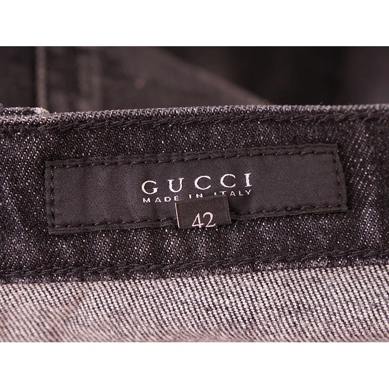 sz 42 NEW $895 GUCCI RUNWAY Black STONE WASHED Stretch DISTRESSED Cropped JEANS