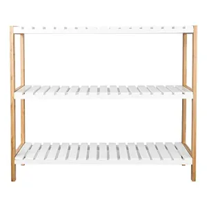 TopHomer 3 Tiers Bamboo Shoe Rack Bench Stand Shelves Organization Holder Bathroom Shelf Unit White Natural Hallway Entryway
