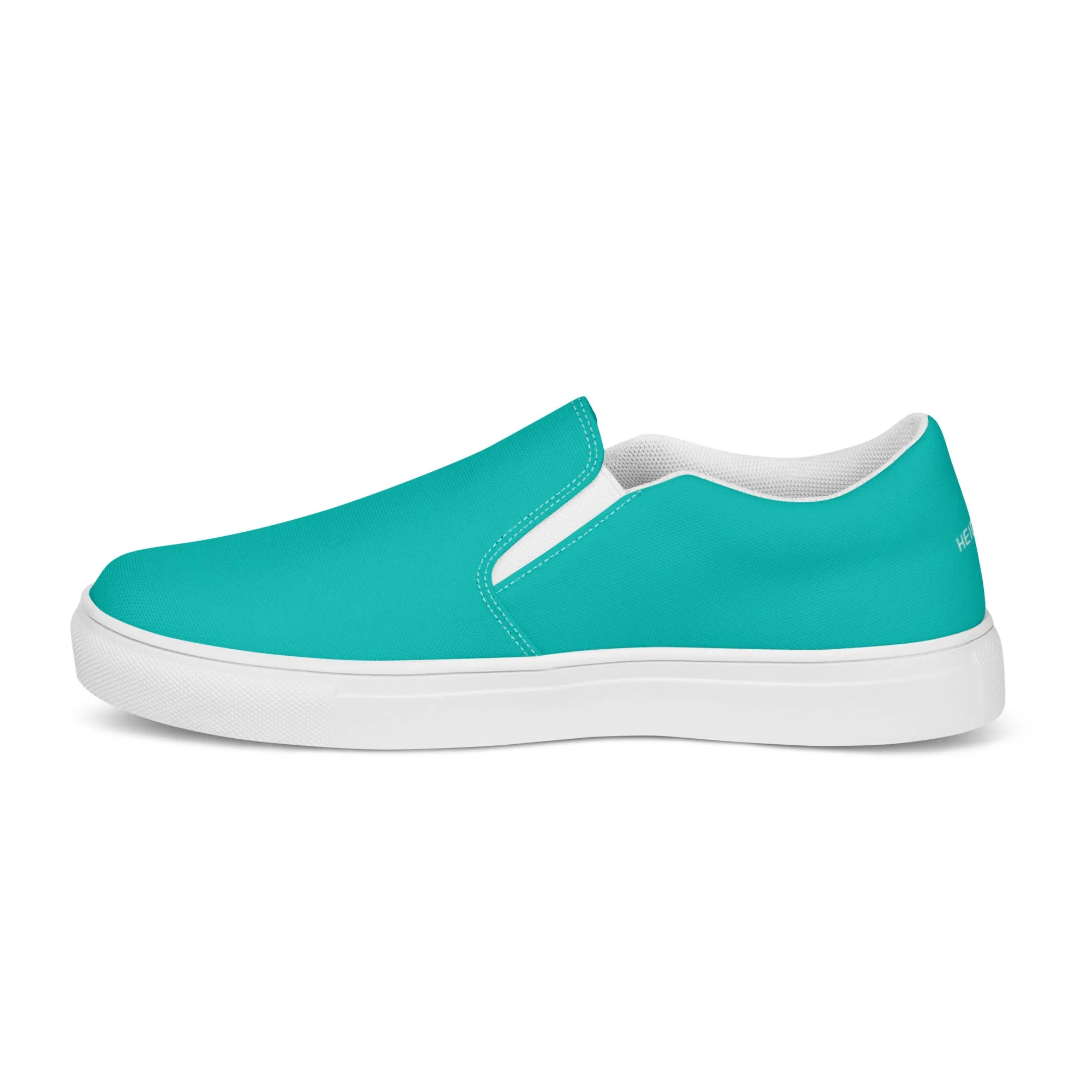 Turquoise Blue Men's Slip Ons, Solid Bright Blue Color Best Casual Breathable Men’s Slip-on Canvas Shoes (US Size: 5-13)