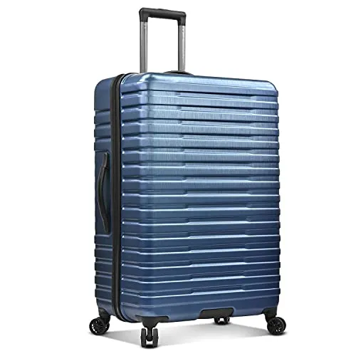 U.S. Traveler Boren Polycarbonate Hardside Rugged Travel Suitcase Luggage with 8 Spinner Wheels, Aluminum Handle, Navy, Checked-Large 30-Inch