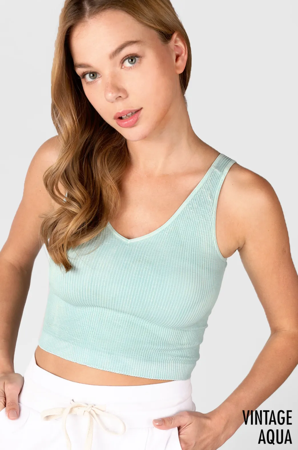 Vintage Wash V Neck Crop Top