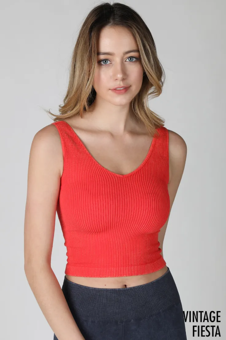 Vintage Wash V Neck Crop Top
