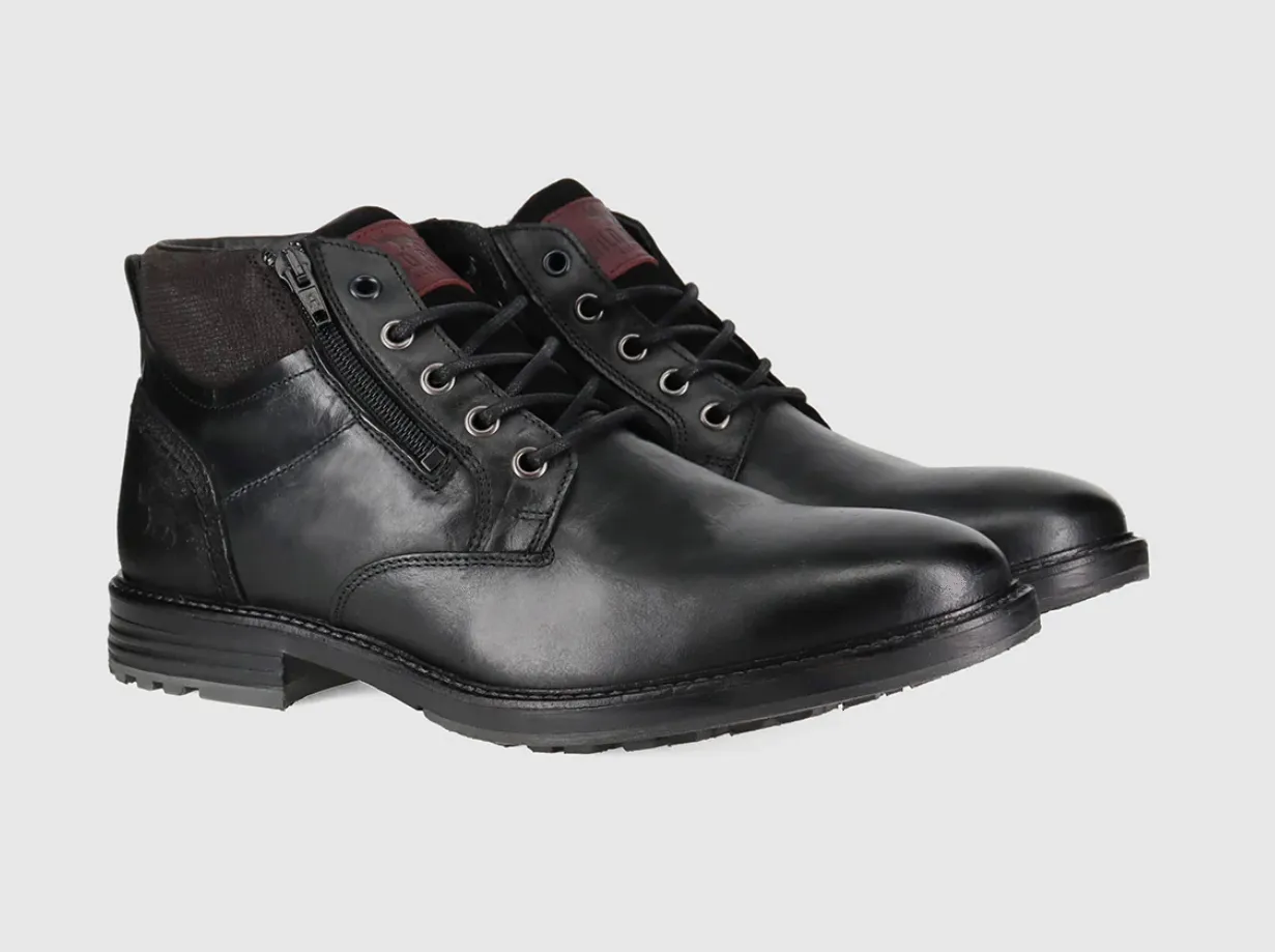 Wild Rhino Nash Black 5 Eyelet Double Zip Ankle Boot Made In Portugal