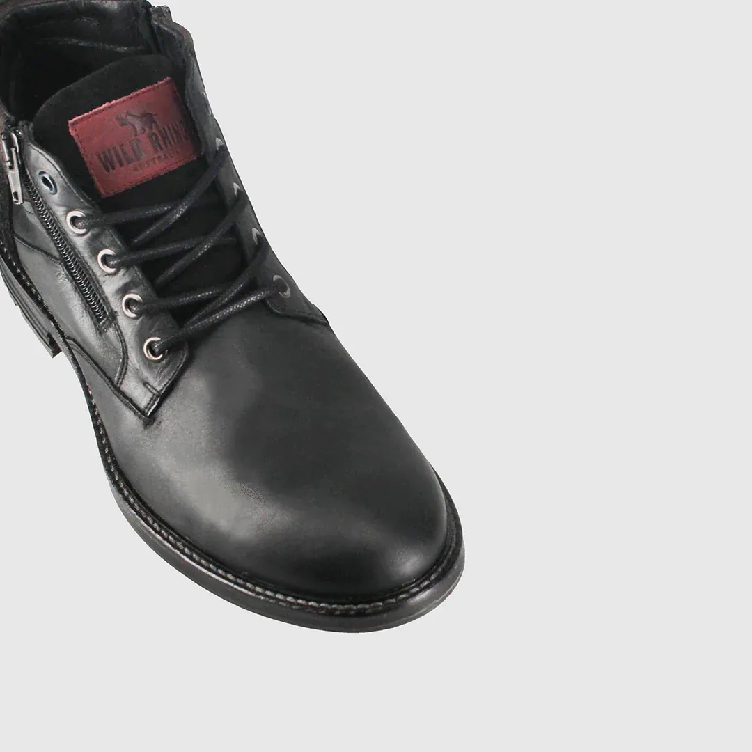 Wild Rhino Nash Black 5 Eyelet Double Zip Ankle Boot Made In Portugal