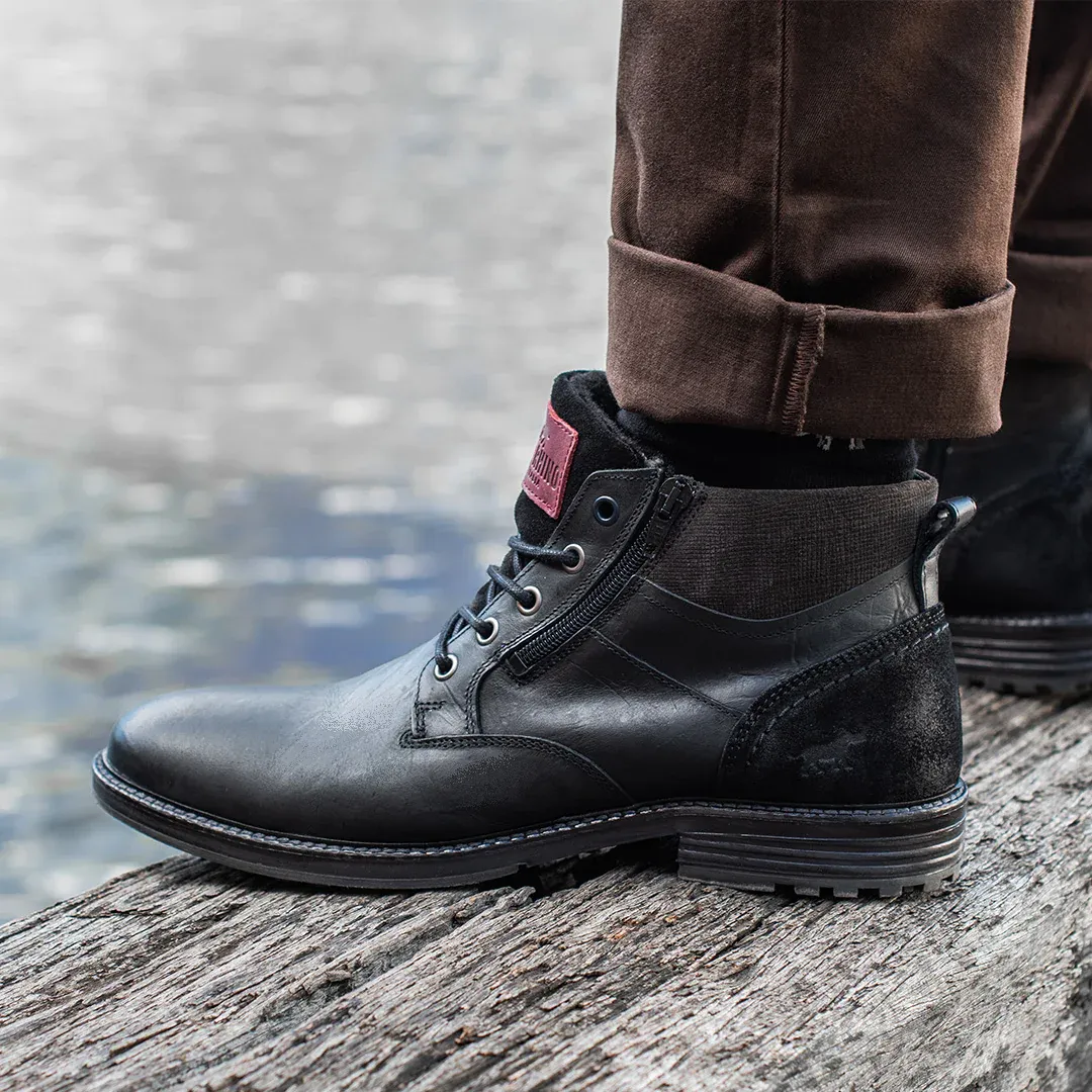Wild Rhino Nash Black 5 Eyelet Double Zip Ankle Boot Made In Portugal