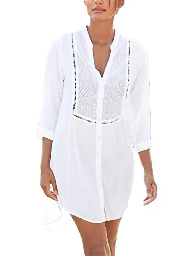 Women's V-Neck 3/4 Sleeve Beach Shirt Tunic Cover Up