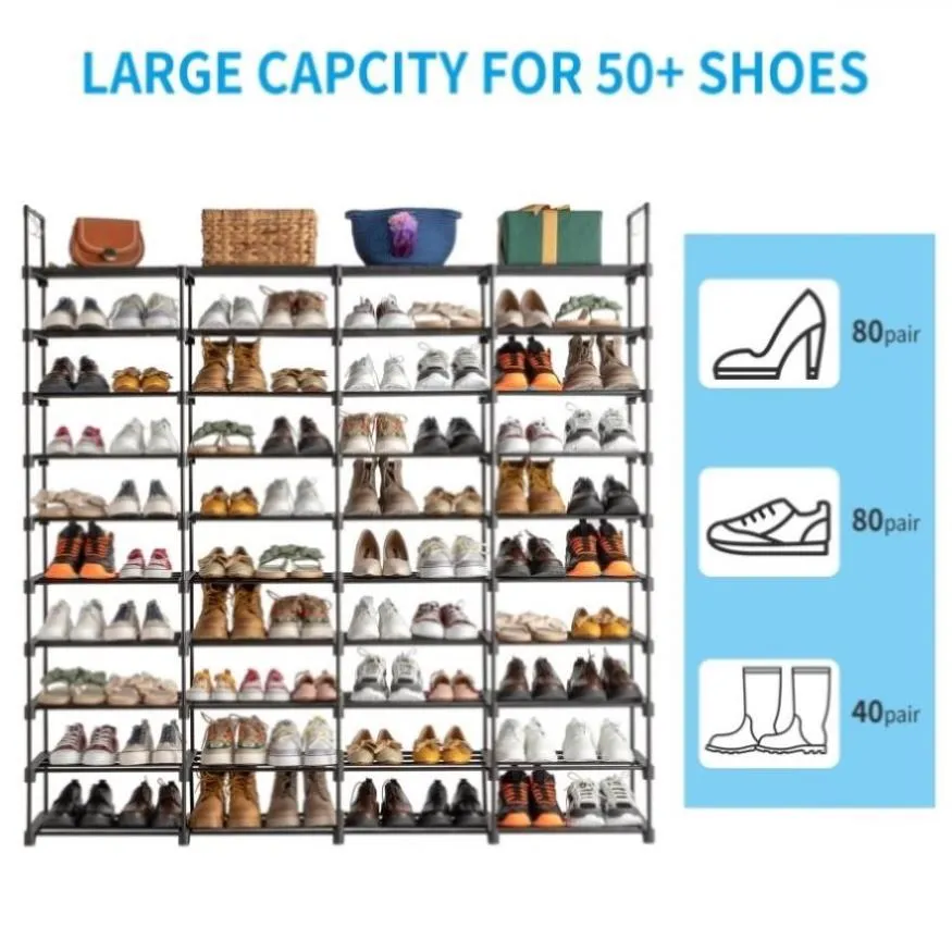 ZUN 10 Tiers Shoe Rack Storage Organizer Shoe Shelf Organizer for Entryway Holds 80 Pairs Shoe, 04139794